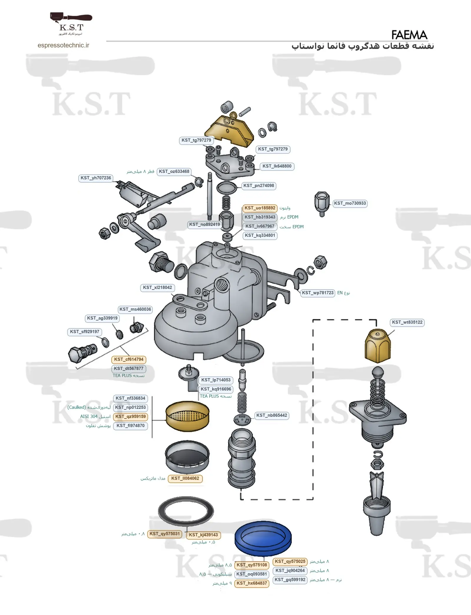 نقشه انفجاری هدگروپ فائما نواستاپ و کامپکت با کد سفارش K.S.T — اسپرسو تکنیک