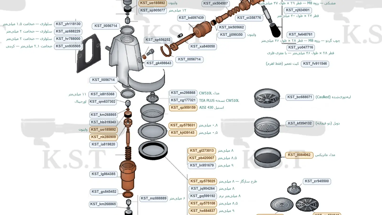 نقشه قطعات هدگروپ اهرمی وگا